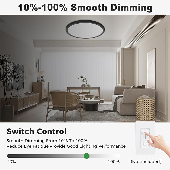 zemty 2Pack LED Flush Mount Ceiling Light, 12Inch 24W Dimmable Ceiling Lights Fixture, 5 Color Temperatures (3000K-6500K) Black Round Ceiling Lamp for Bedroom, Kitchen, Hallway,Bathroom