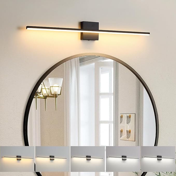 Modern Bathroom Vanity Light 32 Inch, 20W Black Bathroom Light Fixture Over Mirror, Dimmable 5CCT LED Wall Sconce Lighting for Restroom Mirro