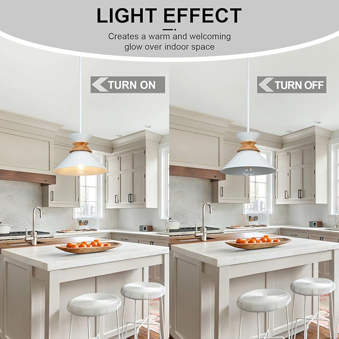 12 Inch White Pendant Lights Kitchen Island Hanging Light Fixtures Adjustable Rod Height Pendant Lighting for Dining Room 3 Pack