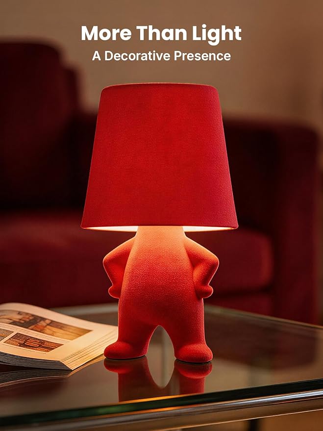 Modern Table Lamp for Youth: Rechargeable Cute Light for Kids Child Teen - Gift for Birthday Christmas Halloween Easter (Red)