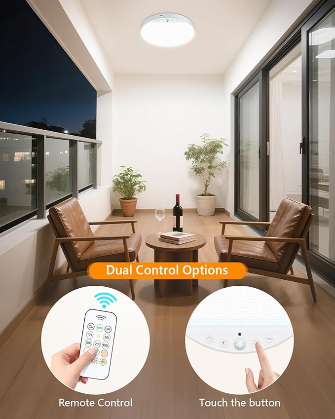 Rechargeable 8W Motion Sensor Ceiling Light Indoor, No Wiring & Magnetic Stick-On, Remote Control for Color & Brightness, Battery Operated Light for Shower, Closet, Bathroom, Pantry, Hallway, 2-Pack