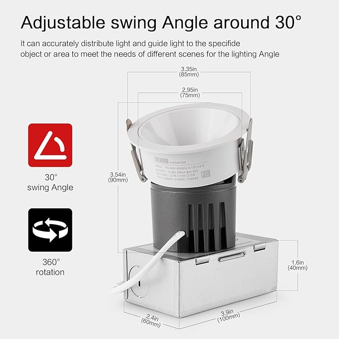 CXWV 3 Inch LED Recessed Downlight,7W Dimmable Anti-Glare Ceiling Light with Junction Box, CRI92 560LM,5 CCT (2700K-5000K) White Lighting Fixture (6)