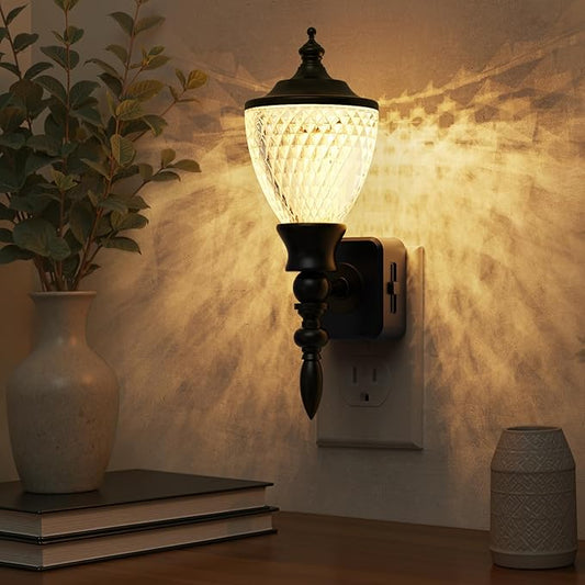 L LOHAS LED Night Lights Plug into Wall,Vintage Night Light with Dusk to Dawn Sensor,3000K Soft White,Brightness Adujstable,Farmhouse Nightlight for Bathroom Hallway