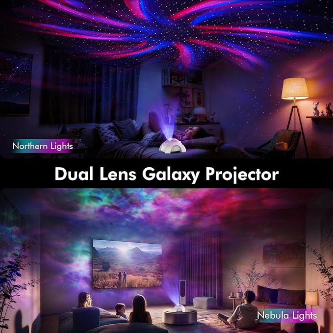 Rossetta Dual Lens Galaxy Projector, Star Projector for Bedroom with White Noise & Bluetooth Speaker, Remote, Timer, Aurora & Nebula Night Light for Easter, Party, Yoga, Gifts for Kids Adult Teen