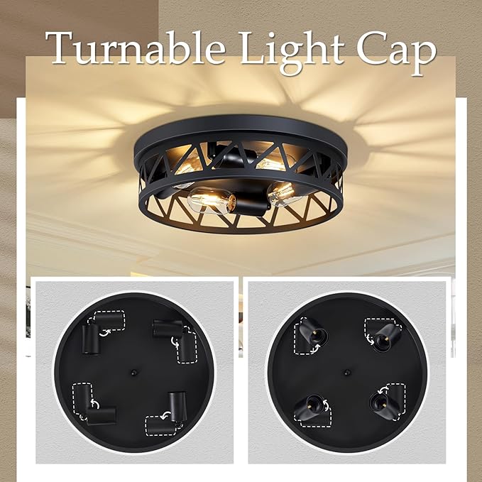 14 inch Black Flush Mount Ceiling Light Fixture,4-Light Light Fixtures Ceiling Mount for Hallway Hall,Kitchen,Farmhouse(2 Pack)