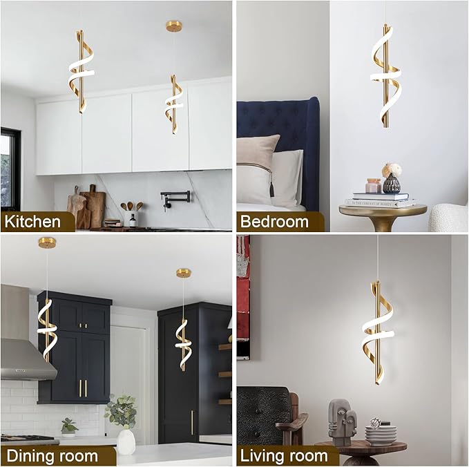 Gold Led Pendant Light Fixtures,6000K Cool White Modern Pendant Lights for Kitchen Island,Adjustable Kitchen Island Light Fixture for Dining Room Bedroom Sink, 1 Pack (Gold, 2 Packs)