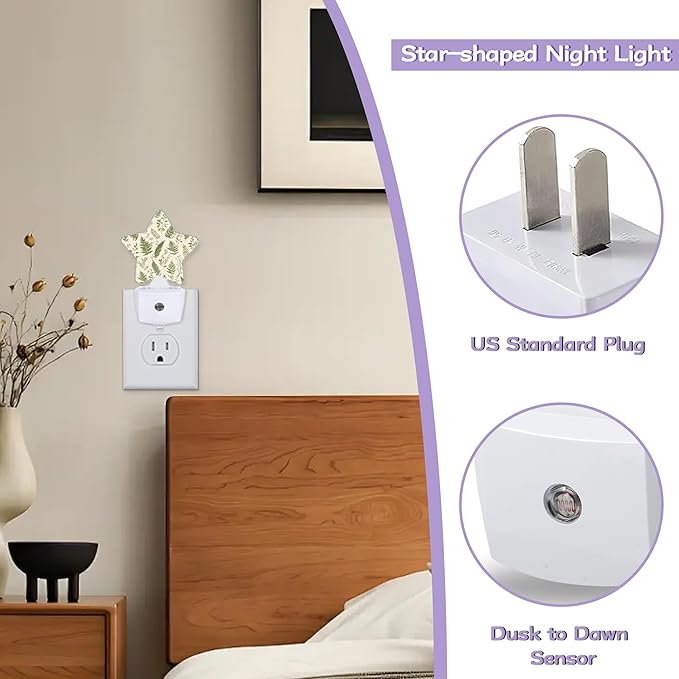 Nightlight,Sage Green Decorative Night Lights Plug Into Wall,Eucalyptus Leaves Night Light with Auto Sensor for Bedroom,Nursery,Hallway,Stairway,Gifts