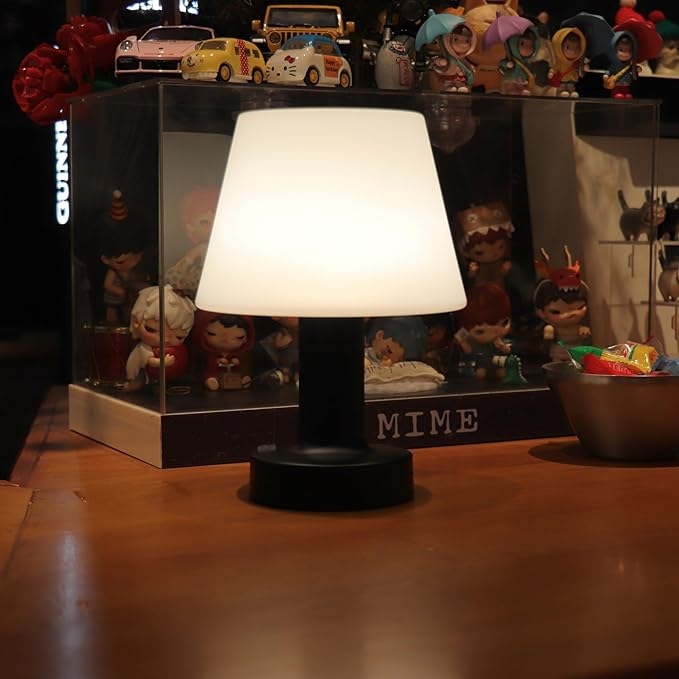 HAPYGI Small Mushroom Table Lamp, Cordless Night Light with 2600mAh Rechargeable Battery, Stepless Dimming Desk Lamp with 3 Colors for Bedroom/Patio/Living Room (Black-2)