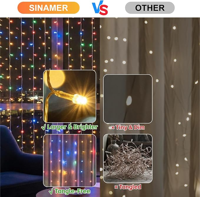 Curtain Light for Bedroom, 200LED 6.6x6.6ft Multicolor Window Wall Hanging Fairy Curtain String Light, 8 Modes Remote Fairy String Lights Indoor for Wedding Party Home Garden Decorations