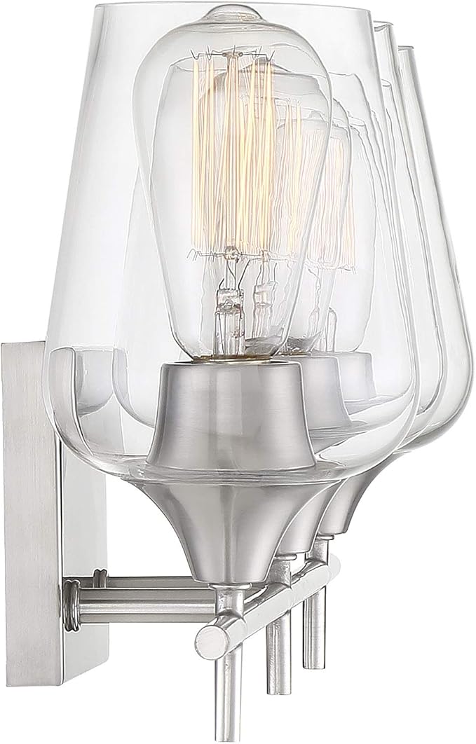 Savoy Essentials 8-4030-3-SN Octave Bohemian Clear Glass Bathroom Vanity Wall Light, 3-Light 180 Total Watts, 10" H x 21" W, Satin Nickel