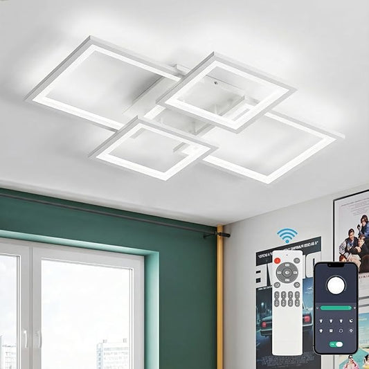 EIDISUNY Modern LED Ceiling Light, Square LED Flush Mount Ceiling Light, Dimmable Kitchen Light Fixtures with Remote&APP, Close to Ceiling Lighting Fixture for Dining Room Kitchen Living Room Bedroom