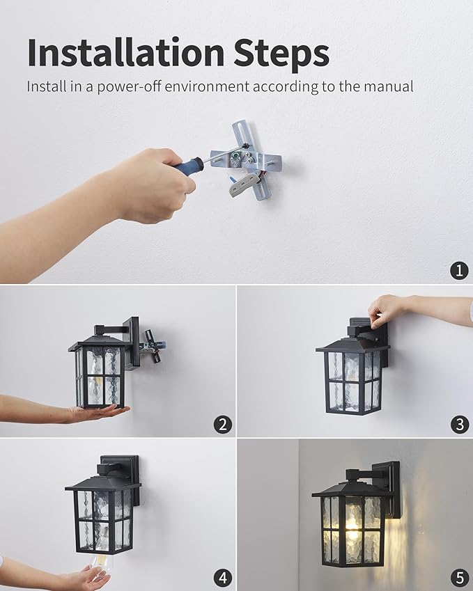 KDG Outdoor Waterproof Patio Wall Light Fixtures Set of 2, Black E26 Socket Exterior Lanterns with Tempered Glass, Modern Wall Mounted Lamp Suitable for Home, Front Door, Garden, Garage, Porch