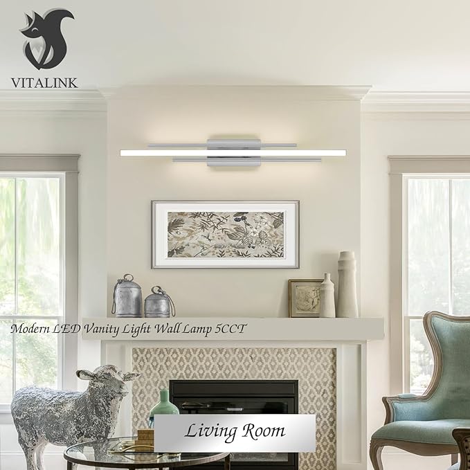 35 Inches Nickel LED Modern Bathroom Vanity Light Fixtures 25W Dimmable 5CCT Vanity Light Bar Over Mirror 3-Light Wall Light for Bathroom Over Mirror Picture Light