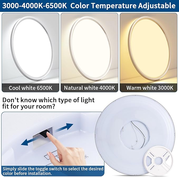 24'' Modern LED Ceiling Light Fixture - Ultra Thin Flush Mount, 50W 5000LM, Brushed Nickel - Perfect for Bedroom, Kitchen, Dining Room, Living Room, Home Office, Hallway.