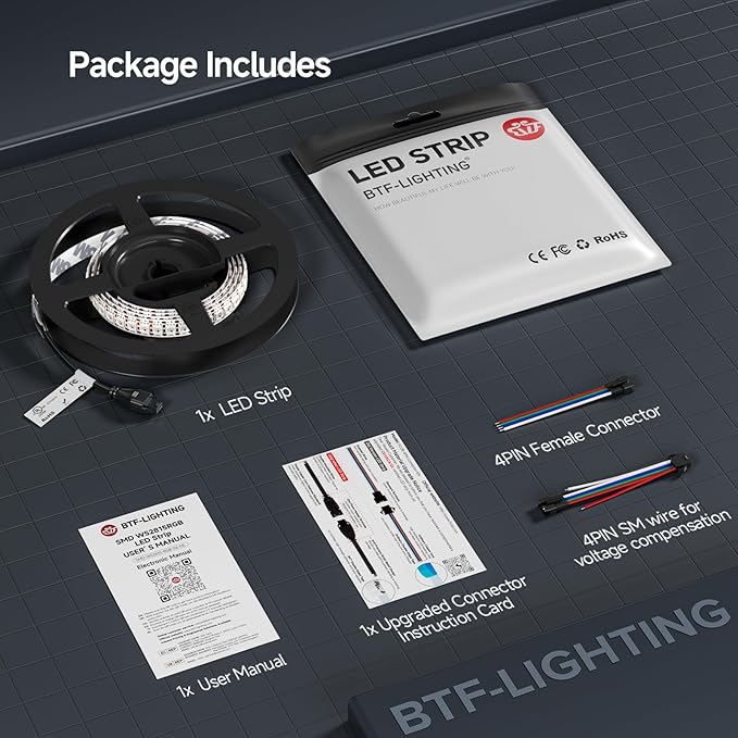 BTF-LIGHTING WS2815 (Upgraded WS2812B) LED Strip Light,UL Listed,3.2FT 144 LED/Pixels,Flexible Chasing RGB,Dual Signal Individually Addressable,5050SMD,3M Tape,DC12V IP65(No Adapter or Controller)