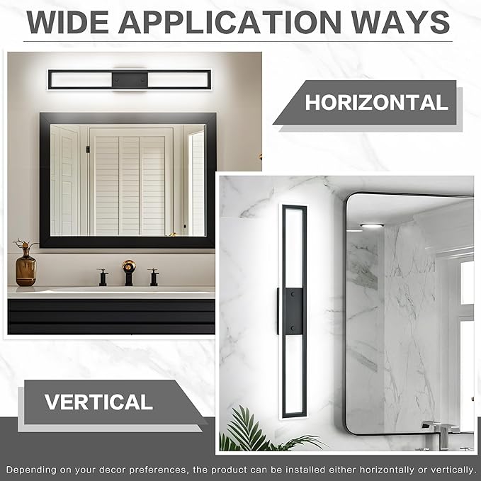 ZUZITO Black Bathroom Vanity Light - Modern Bathroom LED Light Fixtures 32 Inch - Dimmable Vanity Lighting Fixtures Bar 6000K