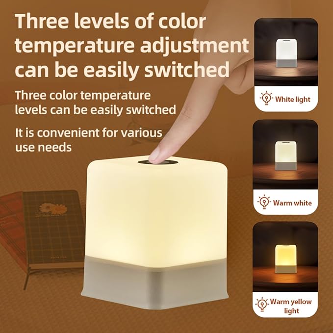 Portable Baby Night Light，Touch Lamp for Bedroom, Rechargeable 2400mAh Small LED Table Lamps, Remote Control, 3 Color Square Nightstand Lamp,Breastfeeding, Sleep Aid,