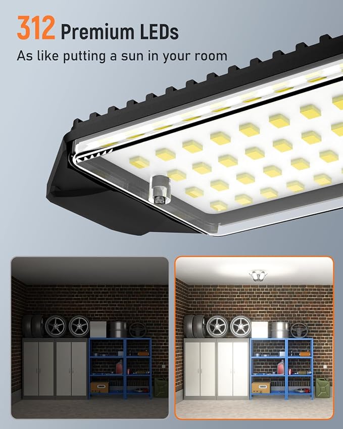 Adiding LED Garage Light w/ 6 Deformable Panels Basement Lighting, 6 Pack, Screw into E26 E27 Bulb Socket, Super Bright 6000 High Lumen, 6500K, Shop, Shed, Gym, Attic, Utility, Bay