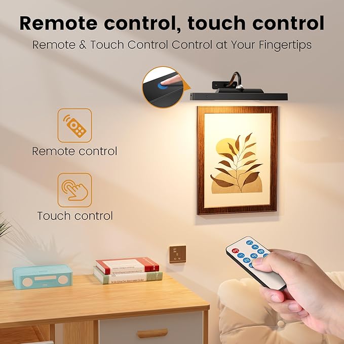 Picture Light for Wall, 12" Rechargeable Wireless Battery Operated Painting Lighting, Dimmable LED with Remote 3CCT for Wall Art Gallery Display (Black)