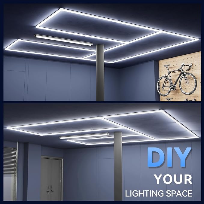 LZHOME LED Garage Lights Fixture: High Brightness 39000LM LED Garage Lighting Ceiling LED Light, Updated 44.8 inch Large Size Rectangle Light for Garage Shop Workshop Gym Car Detailing
