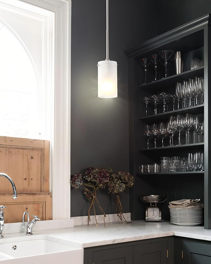 Mini Pendant Light Fixture 1-Light, 2 Pack Brushed Nickel Hanging Ceiling Lights with Opal White Glass, Adjustable Height, Modern Hanging Pendant Lamp for Kitchen Island