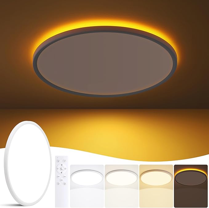 15 Inch Flush Mount Ceiling Light with Night Light, 36W 3600LM, Dimmable LED Ceiling Lights Fixture with Remote Control, 3000K/4000K/6500K Selectable, Slim Bright Bedroom Light Fixture, Round White