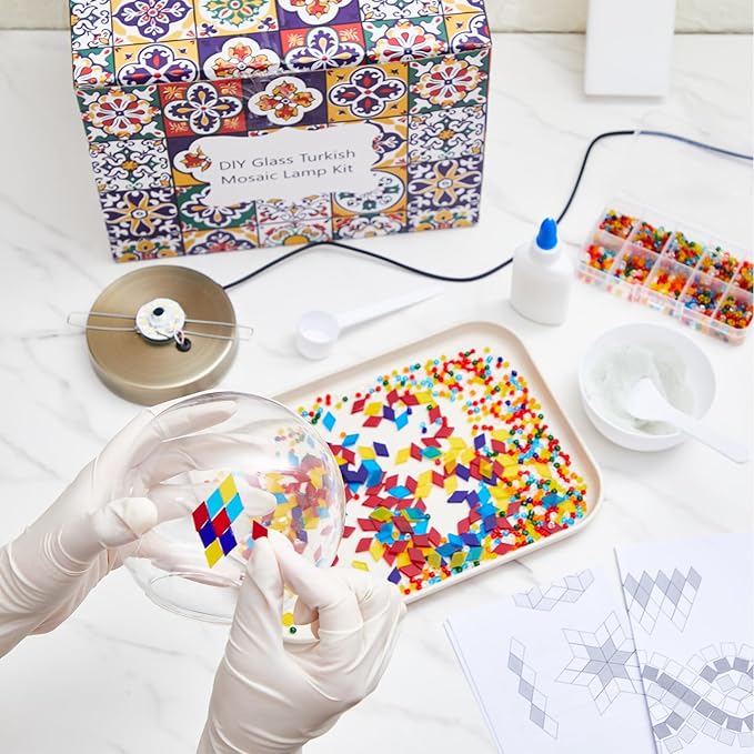 Baquler Turkish Mosaic Lamp Kit DIY Stained Glass Decorative Table Bedside Night Light Tabletop Bohemian Moroccan Lamp Craft Kit for Living Room Decorations(Multicolor)