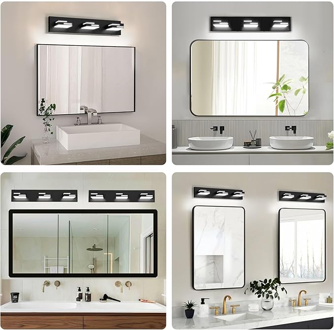 LED Modern Bathroom Vanity Light Fixtures, 3-Light 22-inch Dimmable Matte Black Vanity Lights for Bathroom Lighting Fixtures Over Mirror, with 360° Rotatable Acrylic Heads (Cool White 6000K)