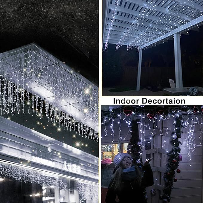 Outdoor Icicle Lights for Outside,9.8FT String Lights with Remote Timer, Battery Powered Hanging Window Wall Dripping Ice Light Waterproof for House Garden Yard Decor(White)