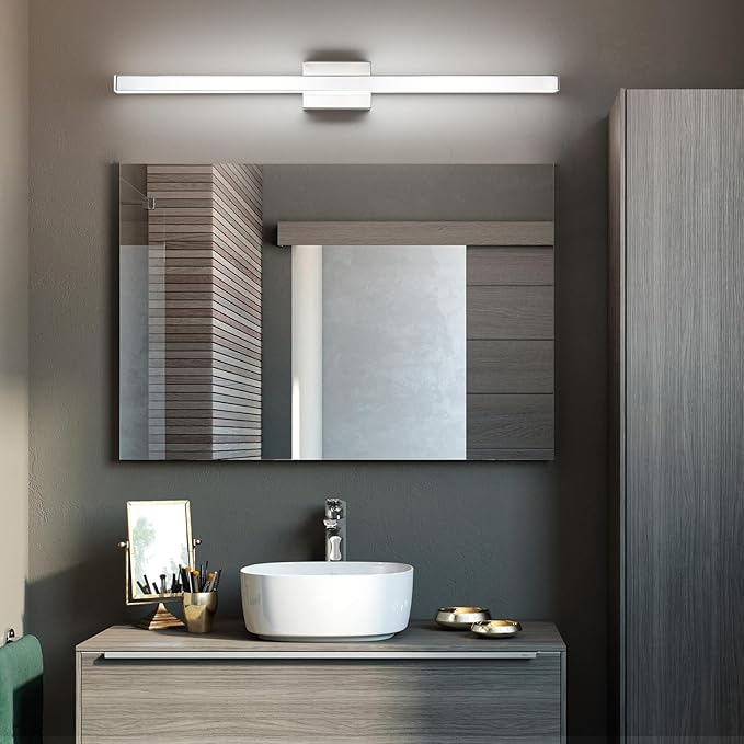 LED Modern Bathroom Vanity Light Fixtures (40-Inch, Cool White 6000K), Modern Acrylic Bathroom Wall Lighting Fixtures for Bathroom Over Mirror, Chrome