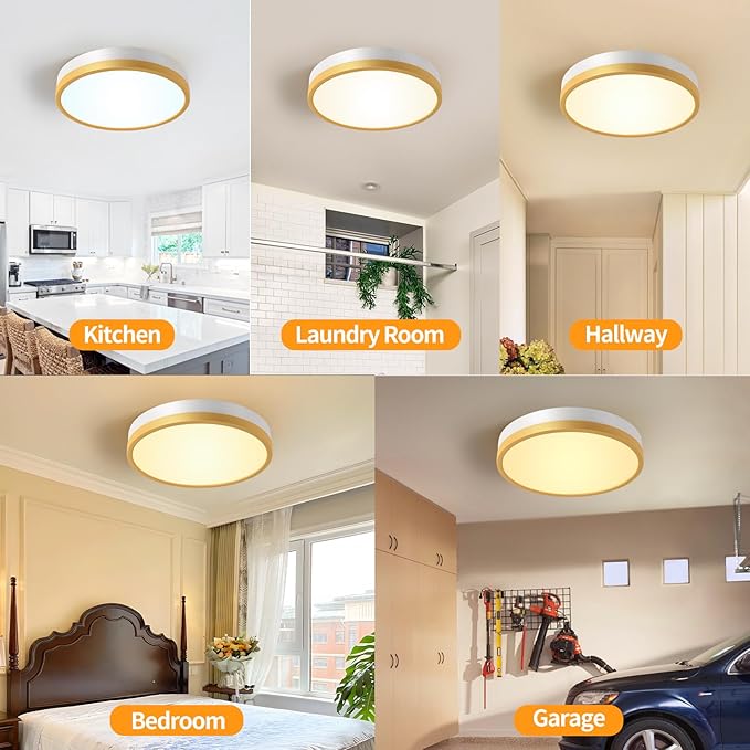 12 Inch 5CCT Thick Metal LED Flush Mount Ceiling Light, White Gold Ceiling Light Fixtures, 24W Dimmable Modern Close to Ceiling Lamps for Kitchen Dining Room Hallway Bedroom Entrance