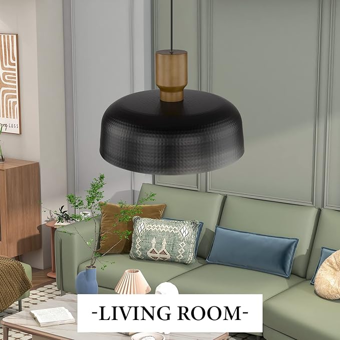 Darkaway Large Industrial Pendant Light Fixtures with Hammered Metal Shade, 2Pack Black 18.1inch Oversized Pendant Lighting for Kitchen Island Hanging Lamp Adjustable Height