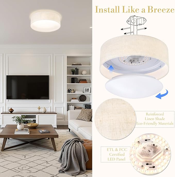 Hamilyeah Flush Mount Ceiling Light 15 inch, 24W LED Lighting Fixture Ceiling Mount for Kitchen, Dimmable Close to Ceiling Lighting Fixture 5CCT for Bedroom, Living Room, Bathroom, Hallway