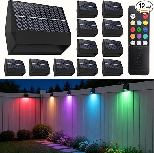 ZCXLIGHT Solar Fence Lights Outdoor with Remote, 12Modes &12PACK Solar Wall Lights, Ultra Bright & IP65 Waterproof Security Lamp for Garden, Deck, Patio, Yard, Pathway, Stairs Decoration