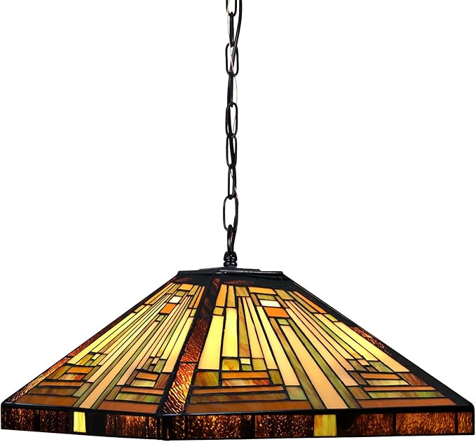 Capulina Tiffany Lamp Stained Glass Pendant Lights 16” Wide Antique Rustic Tiffany Style Hanging Lamp for Kitchen Island Counter Dining Room Hallway Office