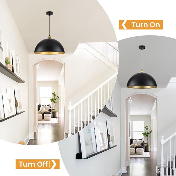 20 Inch Black Pendant Light Fixtures, Vintage Pendant Lights Kitchen Island, Adjustable Height Large Farmhouse Pendant Light for Kitchen Dining Room Bedroom 2 Pack