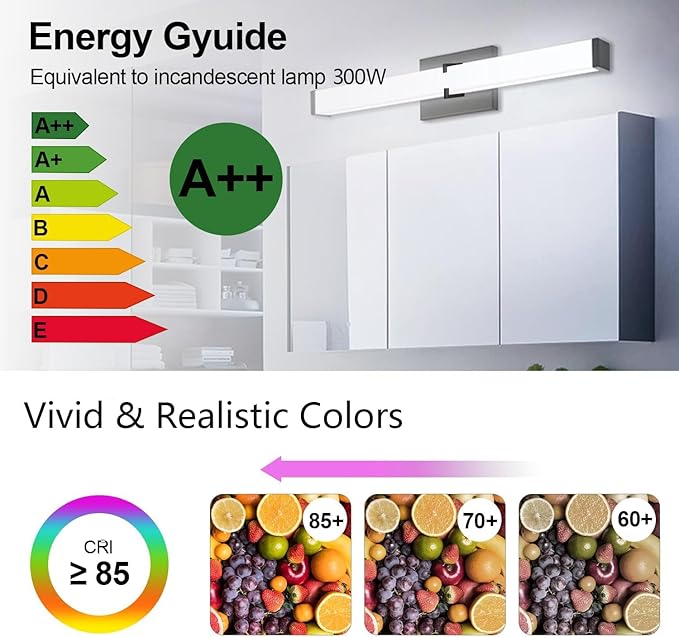 32 Inch LED Bathroom Vanity Light Cool White 5000K Black Modern Matte Bathroom Lighting Fixtures; Equivalent to Incandescent 300W for Over Mirror Vanity Light - ETL Certificated (1 Pack)