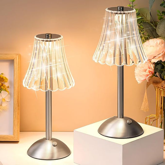 Liliful 1 Pcs Cordless Table Lamp Rechargeable Touch LED Small Gold Portable Battery Operated USB-c Desk Lamp 3 Color Dimmable for Bedroom Living Room Dining (Silver,Rose Style)
