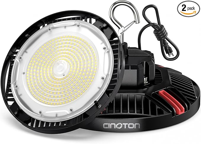 CINOTON 210W UFO LED High Bay Light, Aluminum LED Shop Lights with 31500LM, 5000K Commercial Bay Lighting for Warehouse Garage Workshop Factory, 6' Cable & Safety Rope, ETL Listed 2 Pack