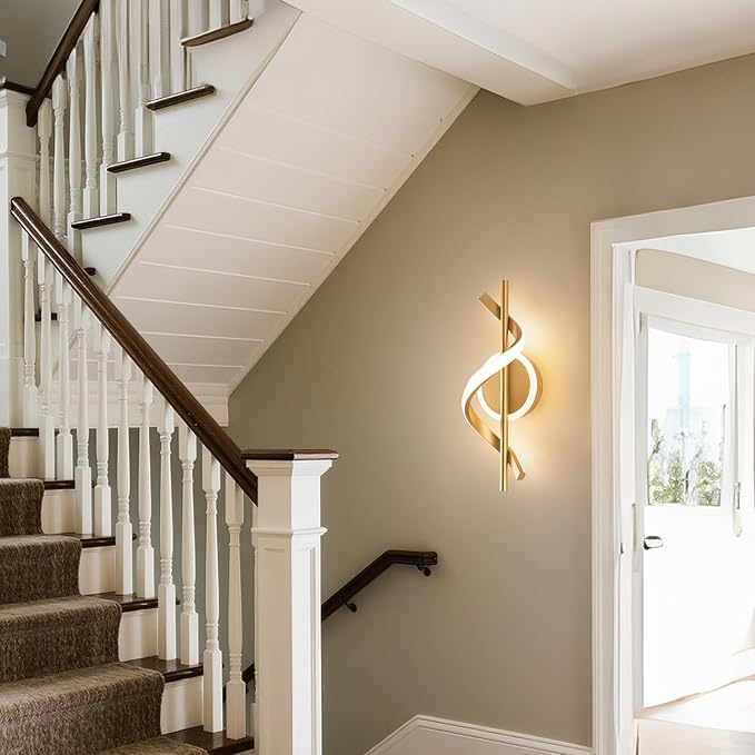 EIDISUNY LED Wall Sconces Indoor, 12W LED Wall Mount Lights, Modern Spiral Wall Lamp, 3000K Wall Light Fixture for Stairs, Living Room, Bedroom, Aisle, Hallway (Warm White, Gold)