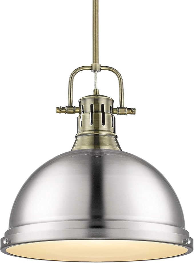 Golden Lighting 3604-L AB-PW Duncan Pendant, 14" L x 14" W x 14.625" H, Aged Brass with Pewter Shade