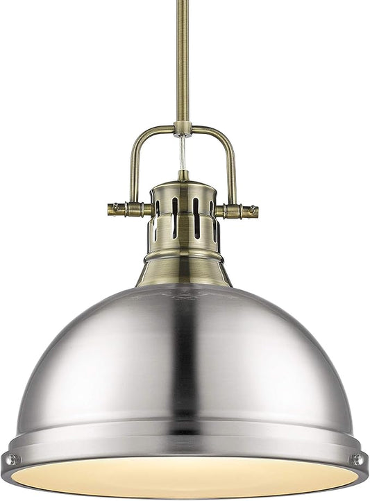 Golden Lighting 3604-L AB-PW Duncan Pendant, 14" L x 14" W x 14.625" H, Aged Brass with Pewter Shade