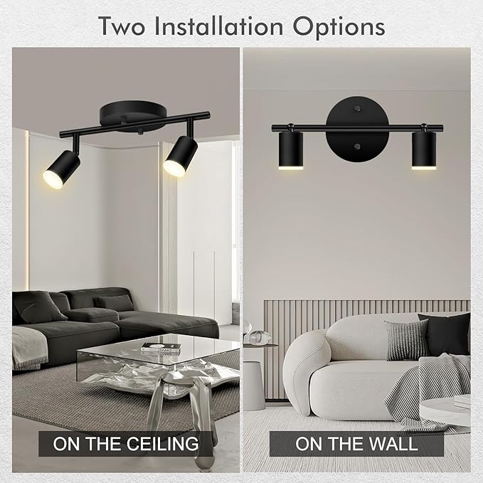 AUQUEE 2 Light Track Lighting Fixtures Ceiling, 8W/2700K Black Track Lighting with Acrylic Lampshade & Rotatable Light Heads, 20000hrs Lifespan, Modern LED Track Lights Ceiling for Kitchen/Hallyway