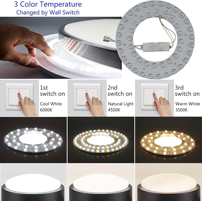 35W 3 CCT LED Light Kit Replacement, LED Panel for Ceiling Flush Mount Ceiling Fan Lights,Retrofit LED Engine Upgrade PCB Board 3500K-4500K-6000K