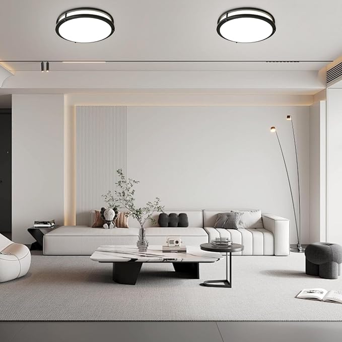 2-Pack Ceiling Light Fixture Black 36W, 13 inch Flush Mount Light Fixtures 3600LM, Modern Ceiling Light No Flicker, 5000K Bright LED Ceiling Lights for Hallways Bedroom Bathroom ETL Listed