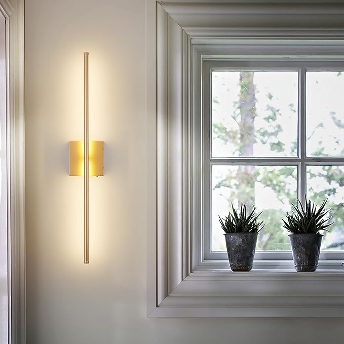 KARTOOSH 28.3 Inch 9 RGB Color Battery Operated Wireless Wall Sconces Set of Two, with Remote, Dimmable, Warm/Natural White/Daylight, Rotatable, LED Wall Light for Living Room, Bedroom, Gold