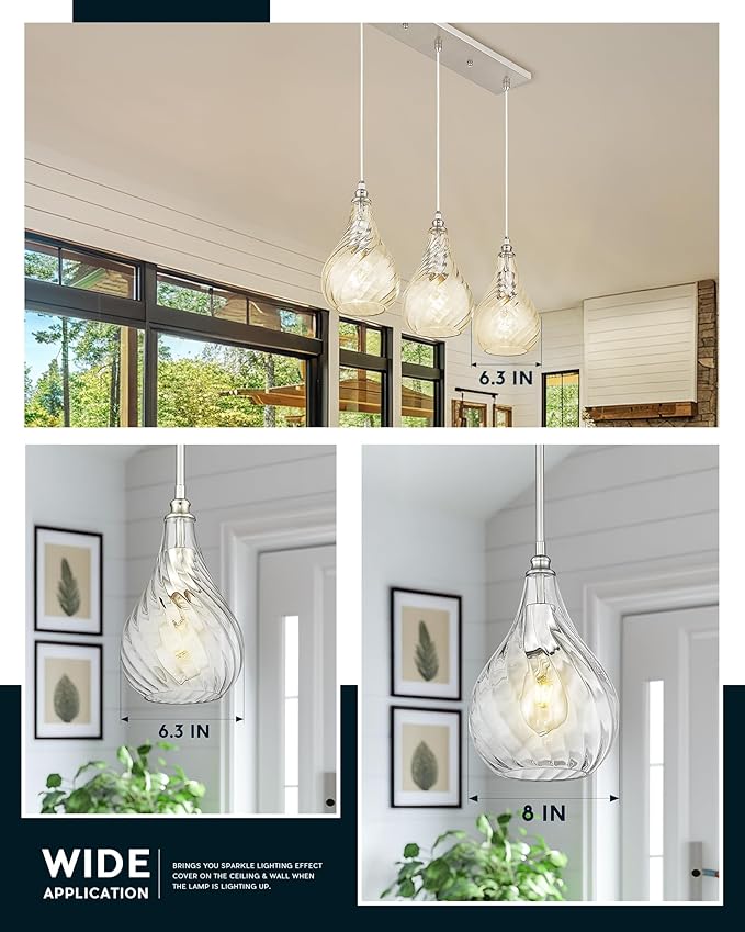 TENGXIN 8 Inch Hanging Pendant Lights,Island Lights for Kitchen,Brushed Nickel Finished Hammered Pendant Light,Farmhouse Pendant Light for Dining Room,Bedroom,TXPLBN12-L