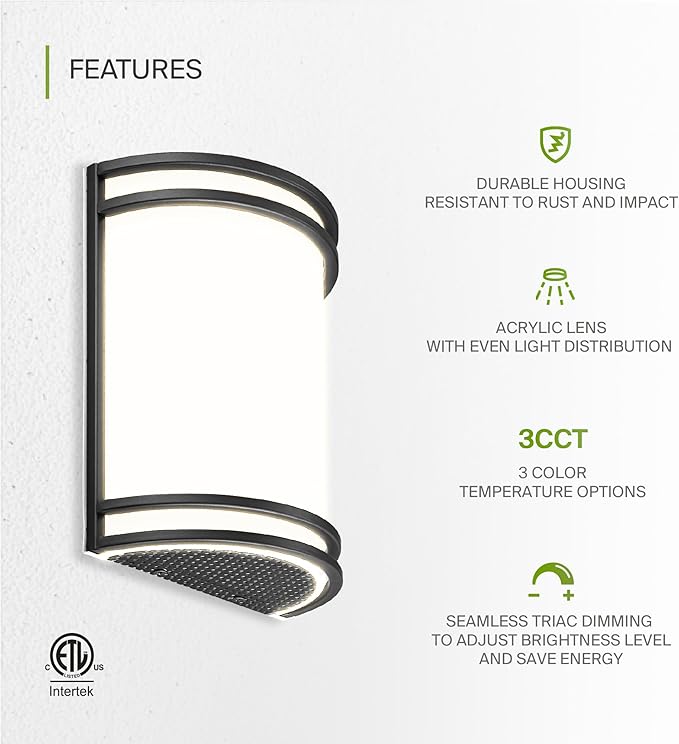 ASD LED Indoor Wall Mount Light Fixture - 10 Inch 15W Modern Interior Matte Black Dimmable Wall Sconce Light - ETL 3000K 4000K 5000K Adjustable - Hallway, Bedroom LED Wall Lights, 4 Pack