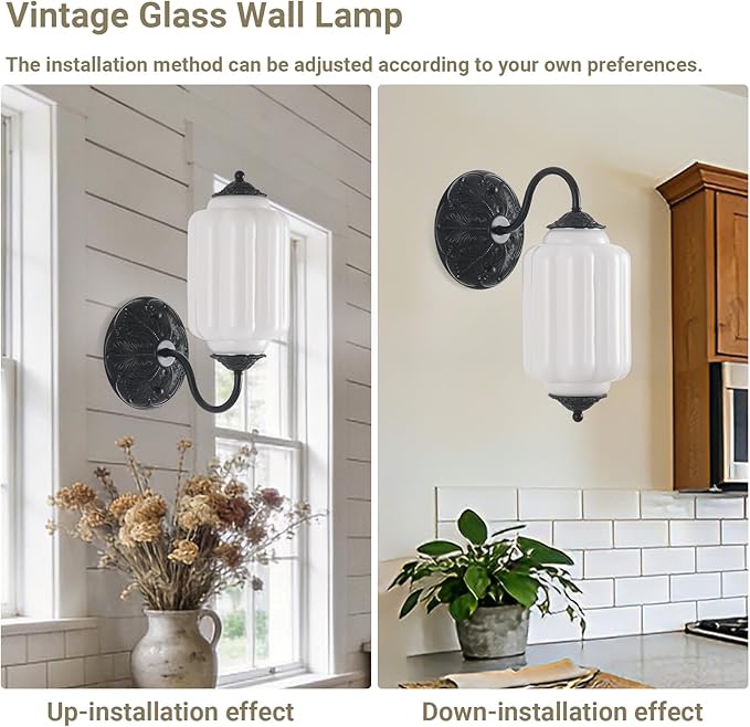 LOUSACE Antique Wall Sconce with Milk White Glass Shade, Vintage Wall Light Fixture, Mid Century Restro Bathroom Vanity Light, Indoor Wall Lighting for Bedroom Living Room Hallway (Bulbs Included)