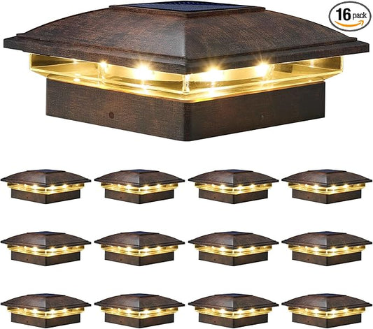 VOLISUN Solar Post Cap Light Outdoor 16pack,Solar Deck Fence - Post Lights Waterproof for 4x4 Wooden/4x4 Vinyl, with Warm White/Cool White for Garden/Patio/Porch